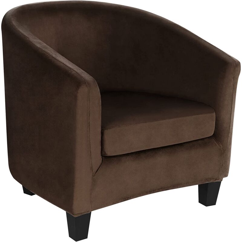 Housse de fauteuil club en velours extensible – Ensemble de 2 pièces avec housse de coussin – Protection contre taches et rayures – MARRON