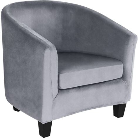 AORSHER Velours Housse de Fauteuil Club Cabriolet Ensemble de 2 Pièces avec Housse de Coussin, Housse pour Fauteuil Salon Crapaud Extensible Tub Chair , GRIS