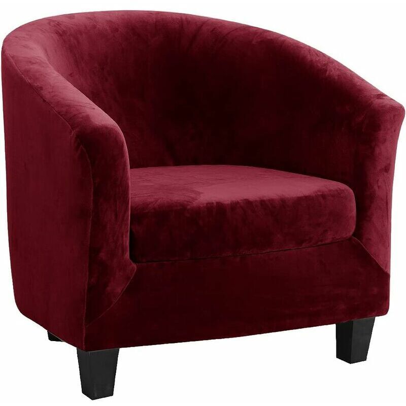 Tigrezy Velours Housse de Fauteuil Club Ensemble de Deux Pièces Extensible Salon Cabriolet Tub Chair avec Housse de Coussin (Vin Rouge)