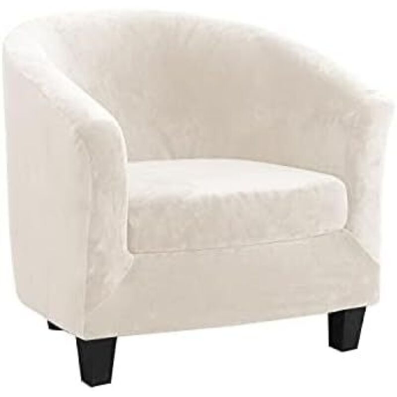 Velours Housse de Fauteuil Club Ensemble de Deux Pièces Extensible Salon Fauteuil Cabriolet Tub Chair avec Housse de Coussin (Beige)