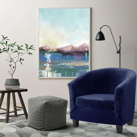 Velours Housse de Fauteuil Club Ensemble de Deux Pièces Housse de Fauteuil Extensible Housse Fauteuil Salon Fauteuil Cabriolet Tub Chair avec Housse de Coussin(Marine)