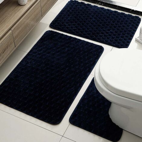 Velours rectangulaire bleu foncé 5080cm écaille de tortue Ensemble de tapis de bain en peluche à motif carapace de tortue, ensemble de trois pièces, absorbant, antidérapant, facile à nettoyer.