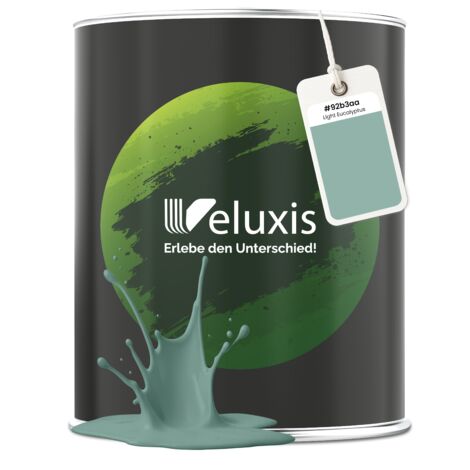 Veluxis® Peinture murale verte haut de gamme pour intérieur - 1 litre, classe de couverture 1, sans traces, anti-gouttes, écologique, sans COV - (Light Eucalyptus)