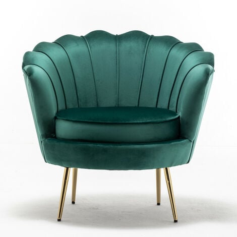 Velvet Accent Chair Leisure Armchair Shell Chair with Gold Metal Legs in Green - Green