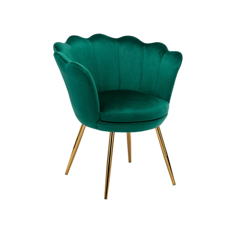 Accent Chair in Velvet Modern Vanity Armchair with Unique Petal Backrest Tub Chair for Home Bedroom Living Room, Green, Wahson