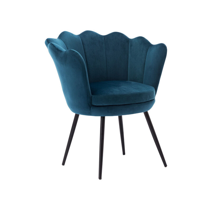 Accent Chair in Velvet Modern Vanity Armchair with Unique Petal Backrest Tub Chair for Home Bedroom Living Room, Teal, Wahson