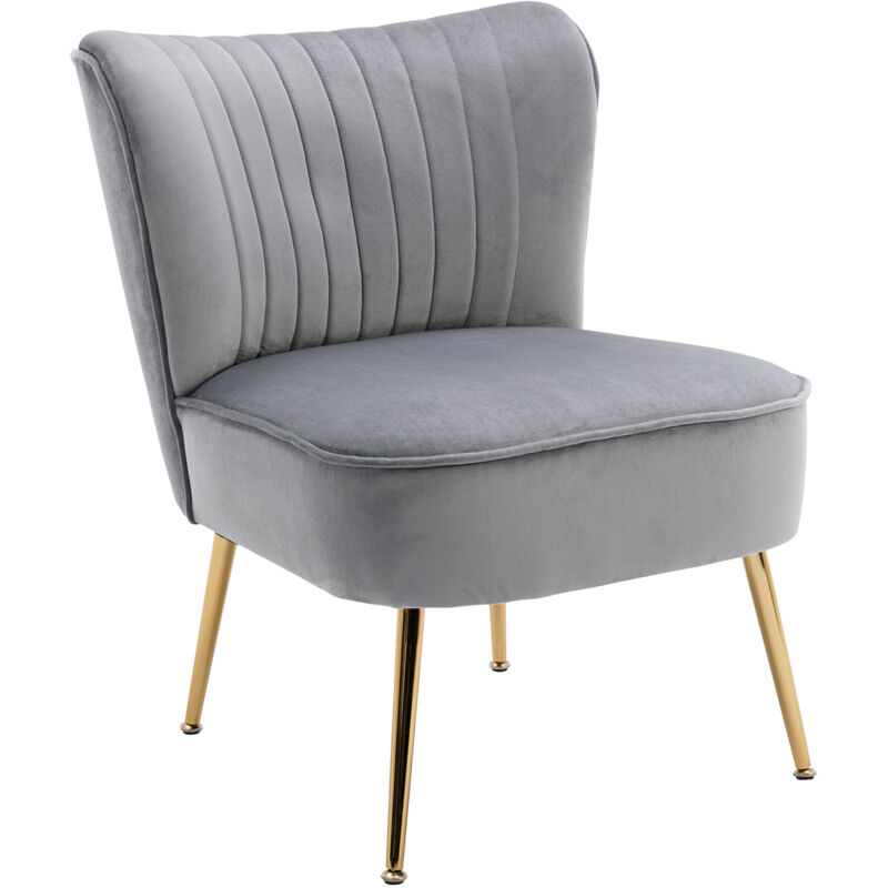 Velvet Accent Chair Occasional Tub Chair Upholstered Wingback Side Chair Armless Cocktail Chair with Metal Legs for Home Living Room Bedroom, Gray