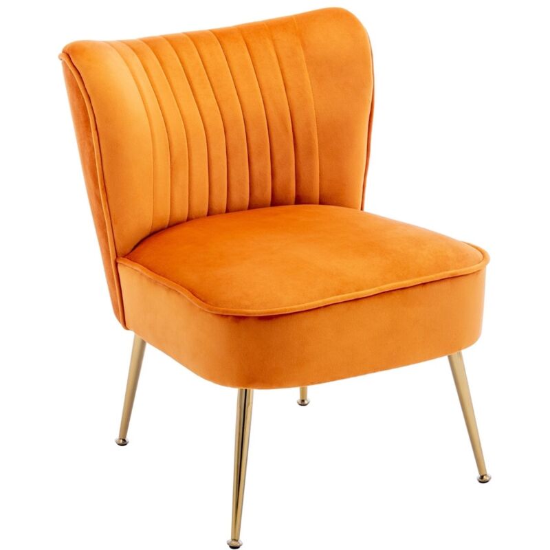 Velvet Accent Chair Occasional Tub Chair Upholstered Wingback Side Chair Armless Cocktail Chair with Metal Legs for Home Living Room Bedroom, Orange