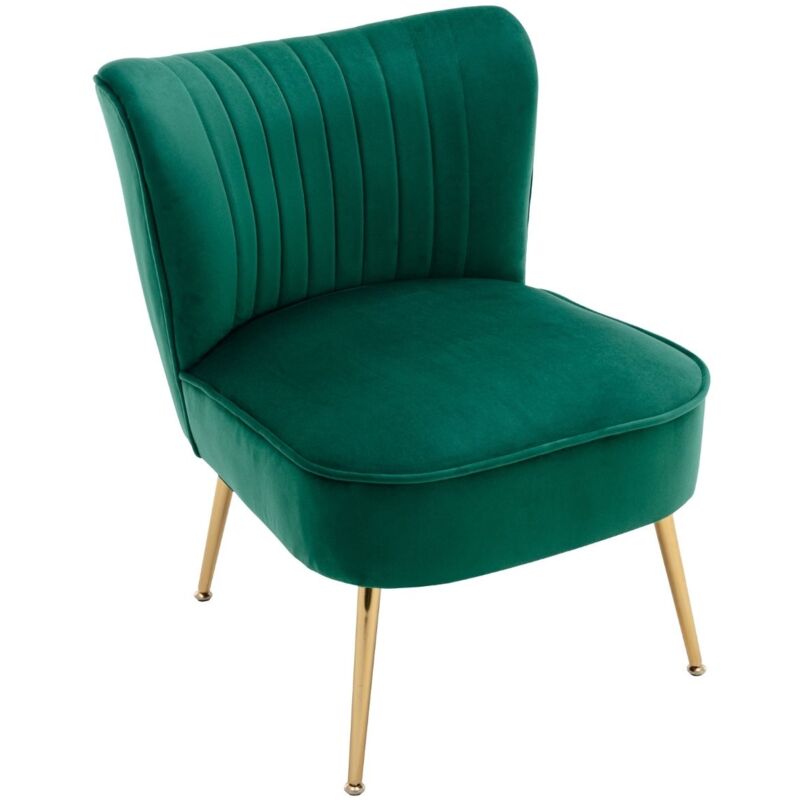 Velvet Accent Chair Occasional Tub Chair Upholstered Wingback Side Chair Armless Cocktail Chair with Metal Legs for Home Living Room Bedroom, Green