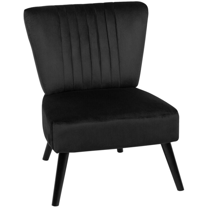 Modern Armless Living Room Accent Armchair Vertical Tufting Fabric Black Vaasa