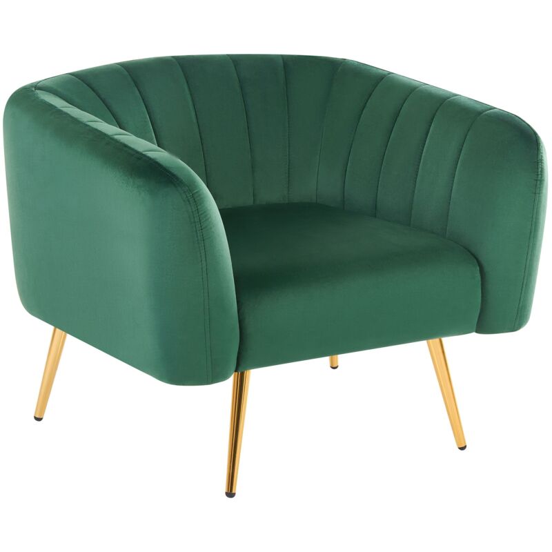 Beliani - Modern Glam Round Back Armchair Decorative Velvet Golden Legs Green Laconia
