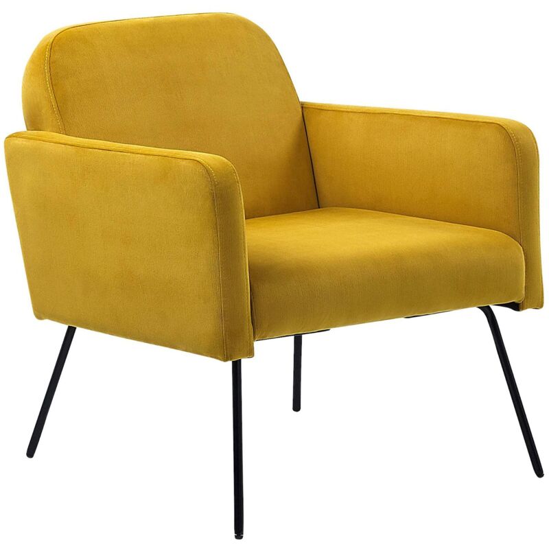 Beliani - Modern Retro Living Room Armchair Slender Black Metal Legs Yellow Velvet Narken