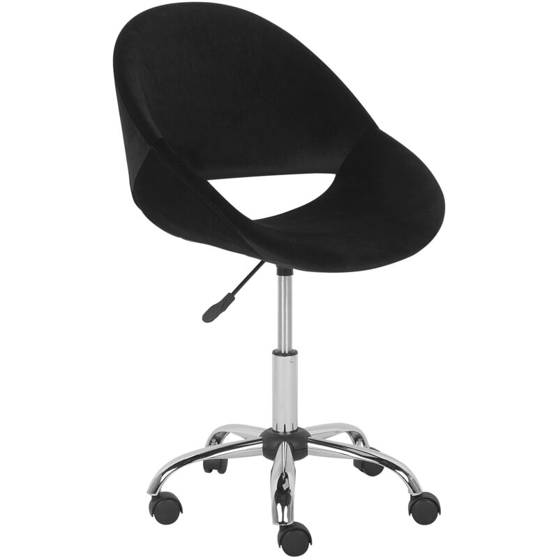 Beliani - Modern Velvet Desk Chair Black Fabric Swivel Adjustable Armless Office Selma