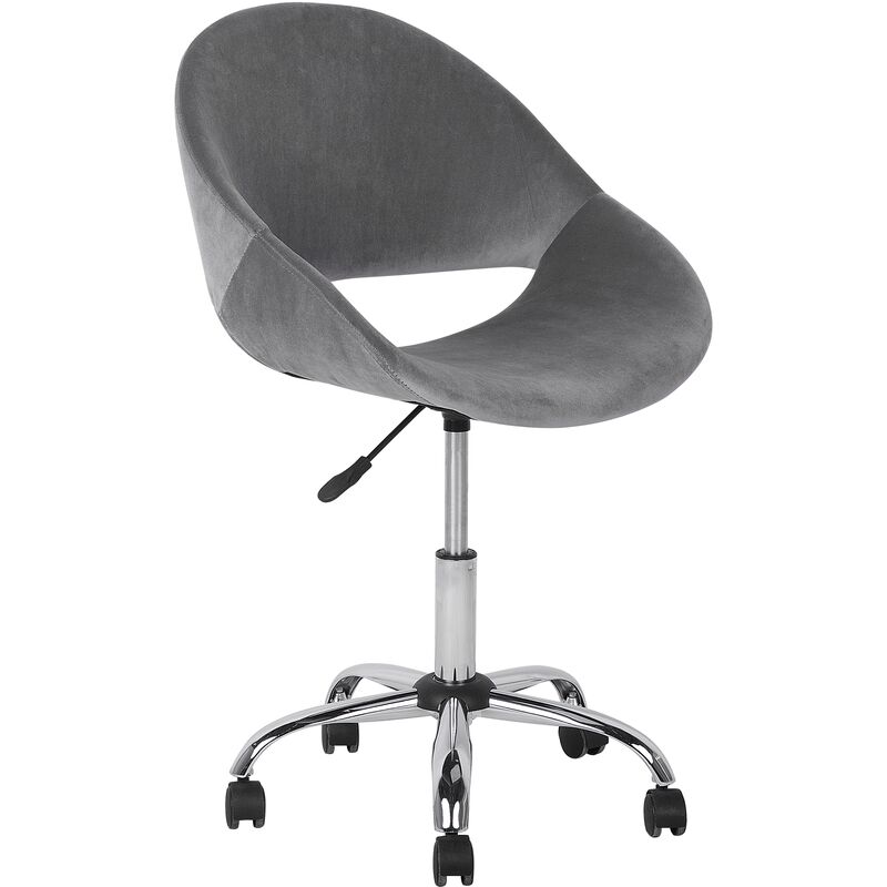 Beliani - Modern Velvet Desk Chair Grey Fabric Swivel Adjustable Armless Office Selma