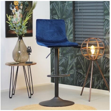 Velvet bar stool Frankie Blue height adjustable - Blue