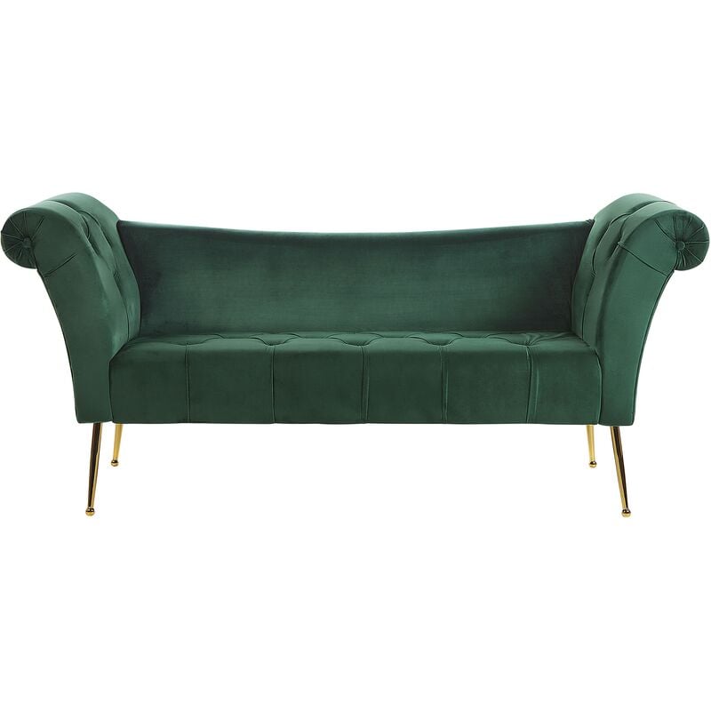 Beliani - Double Ended Chaise Lounge Tufted Velvet Upholstery Gold Legs Green Nantilly - Green