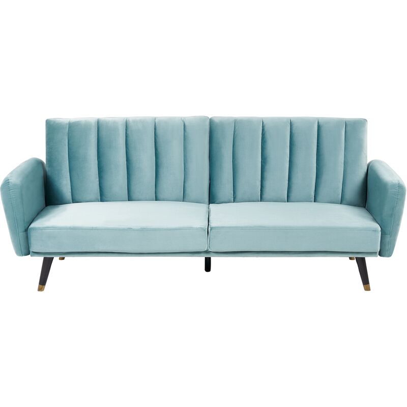 Velvet Convertible Sofa Bed Reclining Back Panel Tufting Light Blue Vimmerby