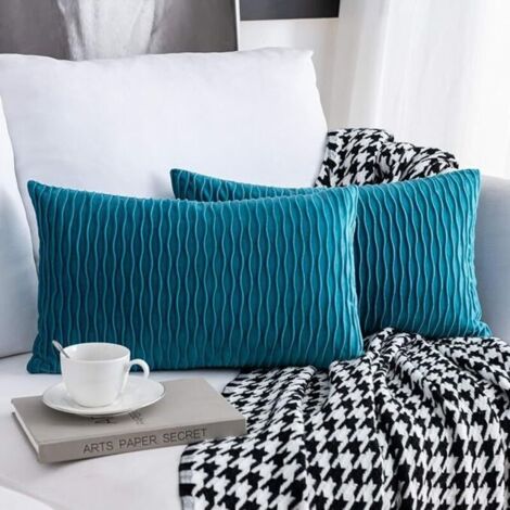 Velvet Cushion Cover, Set of 2 Decorative Pillowcases, Solid Pattern Square Cushion Covers, Modern Pillow Covers for Home Living Room Sofa Bedroom Decoration, 30x50cm Turquoise