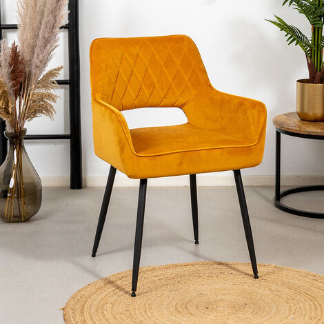 Velvet dining chair Mika Yellow with arm