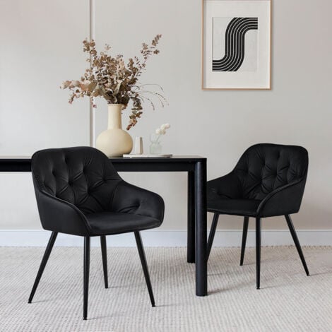 CLIPOP Velvet Dining Chairs Set of 2 Thick Padded Seat Kitchen Chair with Arms and Metal Legs Accent Chairs for Living Room Dining Room, Black