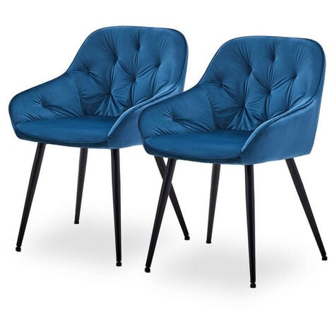 CLIPOP Velvet Dining Chairs Set of 2 Thick Padded Seat Kitchen Chair with Arms and Metal Legs Accent Chairs for Living Room Dining Room, Black