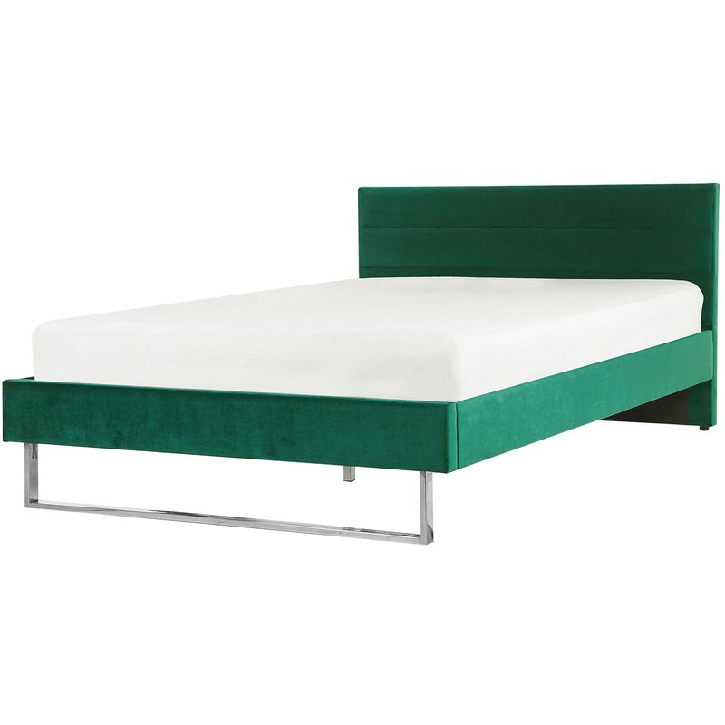 Modern Glam Velvet Fabric eu Double Bed Frame 4ft6 Upholstered Green Bellou - Green