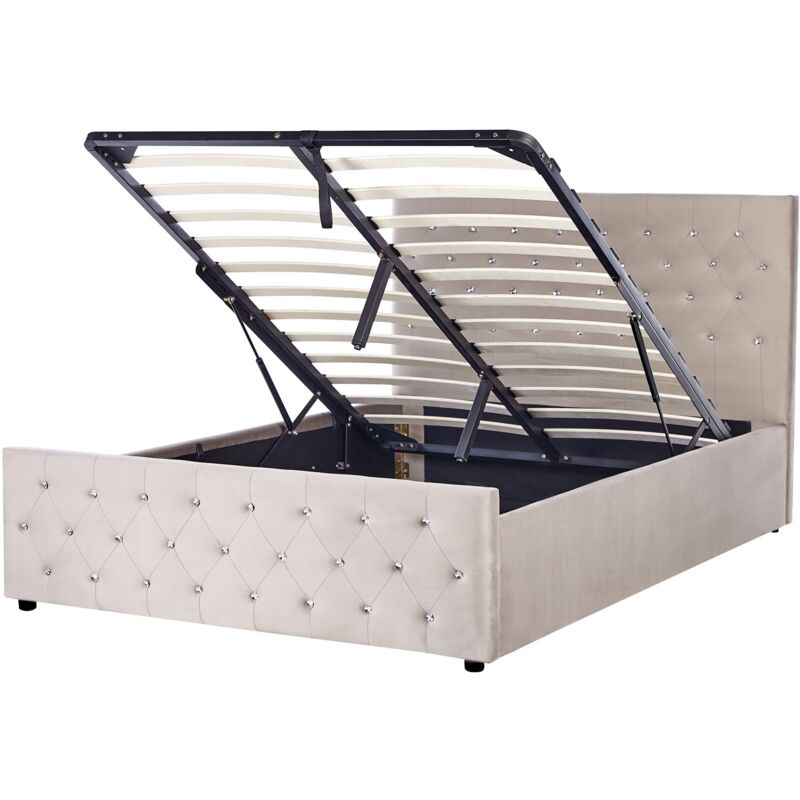 Beliani Ottoman Bed Velvet Amiens 140 X 200 Cm (eu Double) Taupe