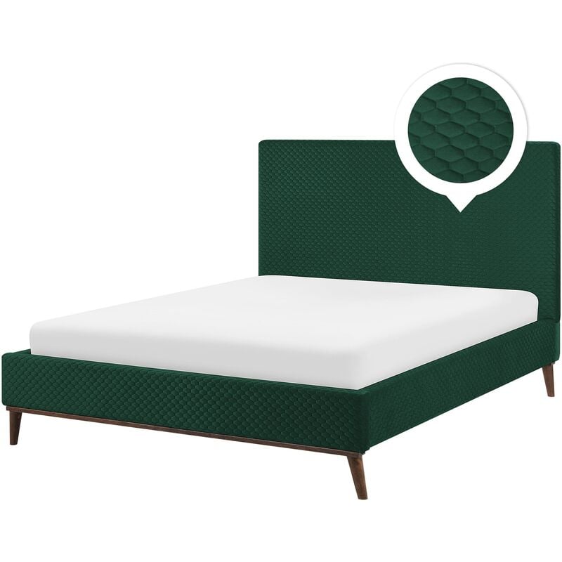 Modern Velvet Fabric eu Double Size Bed Frame 4ft6 Upholstered Green Bayonne