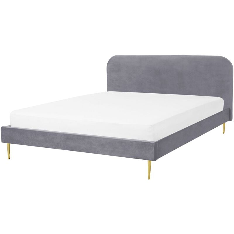 Minimalist Velvet Upholstered eu King Size Bed 5.3ft Headboard Grey Flayat