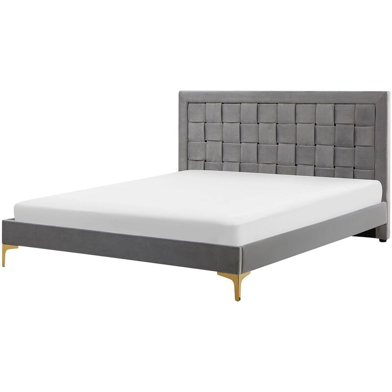 Beliani - Modern Velvet Fabric eu Double Bed Frame 4ft6 Upholstered Grey Limoux