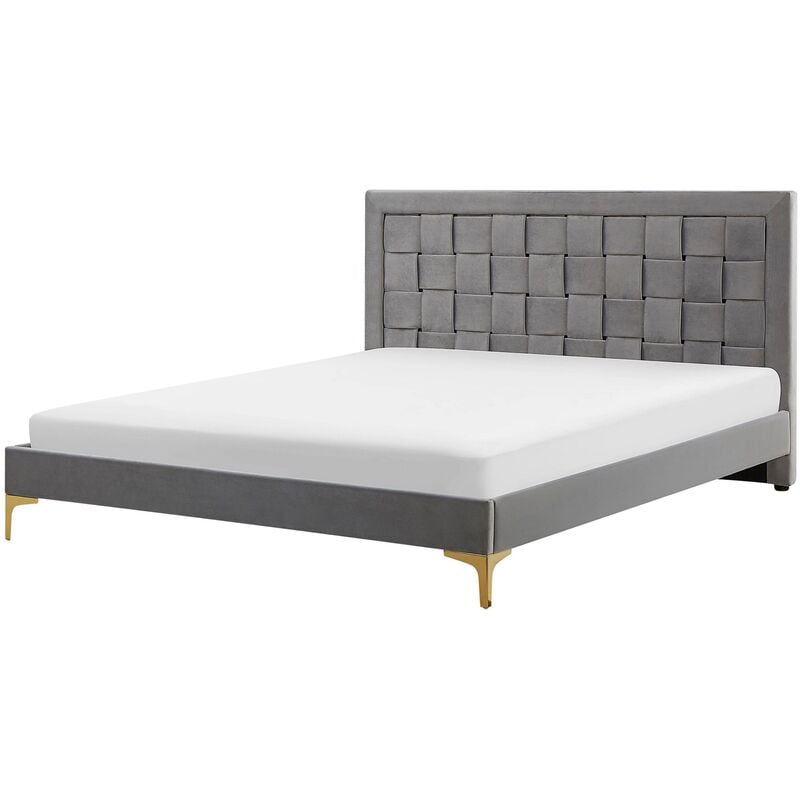 Beliani - Modern Velvet Fabric eu King Size Bed Frame 5ft3 Upholstered Grey Limoux