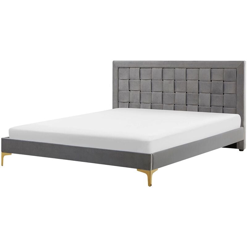 Beliani - Modern Velvet Fabric eu Super King Size Bed Frame 6ft Upholstered Grey Limoux