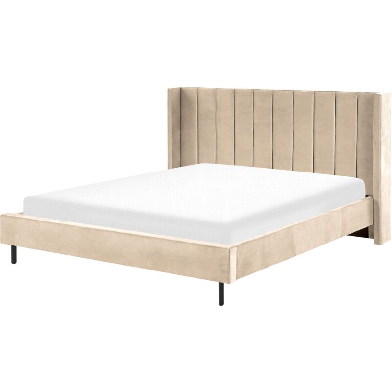 Beliani - Modern Bedroom Velvet Eu Super King Size Bed Frame 6ft Beige Slatted Base Villette
