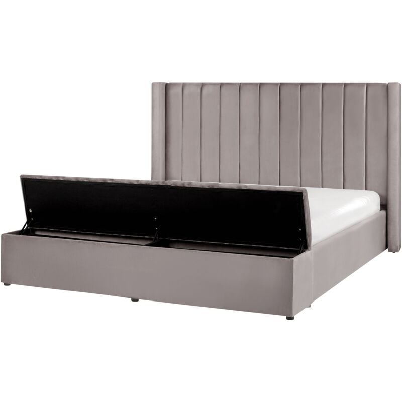 Velvet eu Super King Size Bed Frame Tufted 6ft Storage Bench Grey Noyers