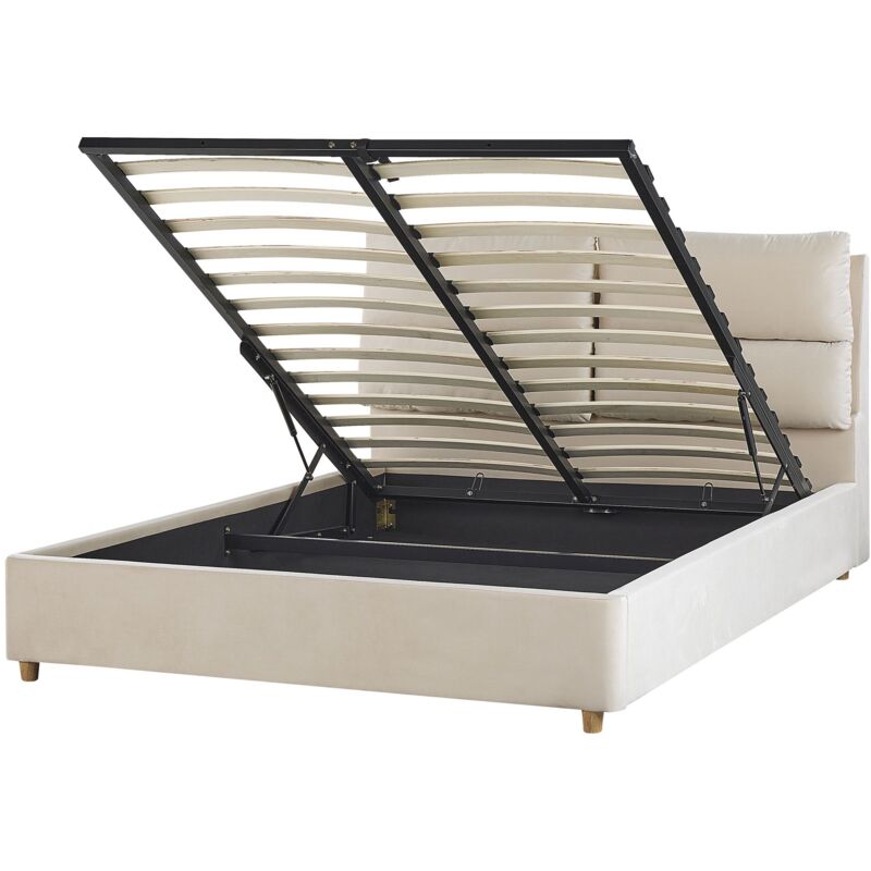Beliani Ottoman Bed Velvet Batilly 140 X 200 Cm (eu Double) Light Beige