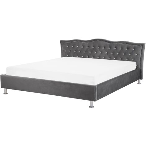 Velvet EU Super King Size Bed Frame 6ft Dark Grey Tufted Headboard Metz