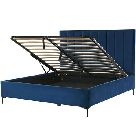 Velvet EU Super King Size Bed Frame 6ft Navy Blue Ottoman Storage Sezanne