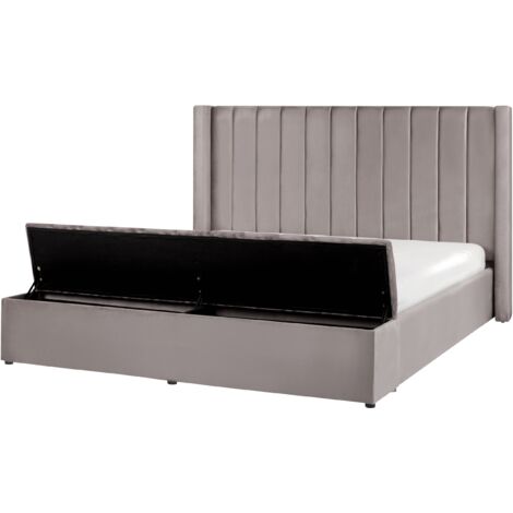 Velvet EU Super King Size Bed Frame Tufted 6ft Storage Bench Grey Noyers