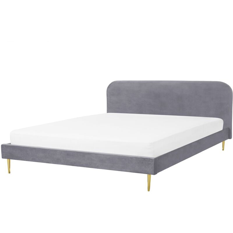 Minimalist Velvet Upholstered eu Super King Size Bed 6ft Headboard Grey Flayat