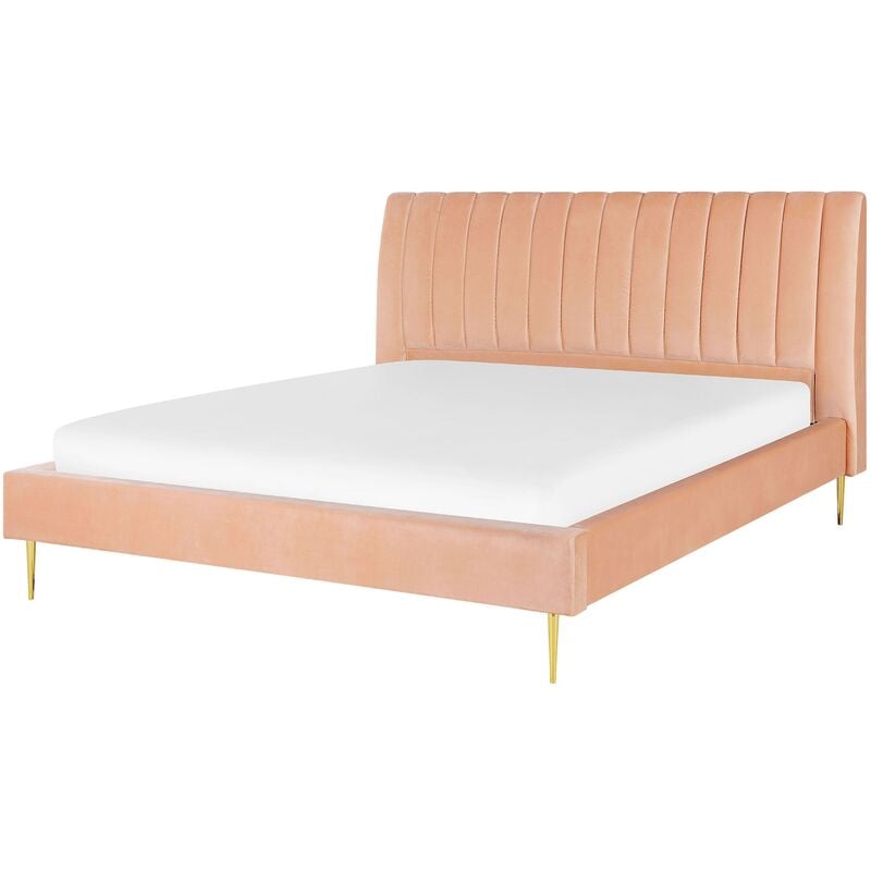 Modern Velvet eu Super King Size Bed Frame 6ft Peach Pink Slatted Base Marville