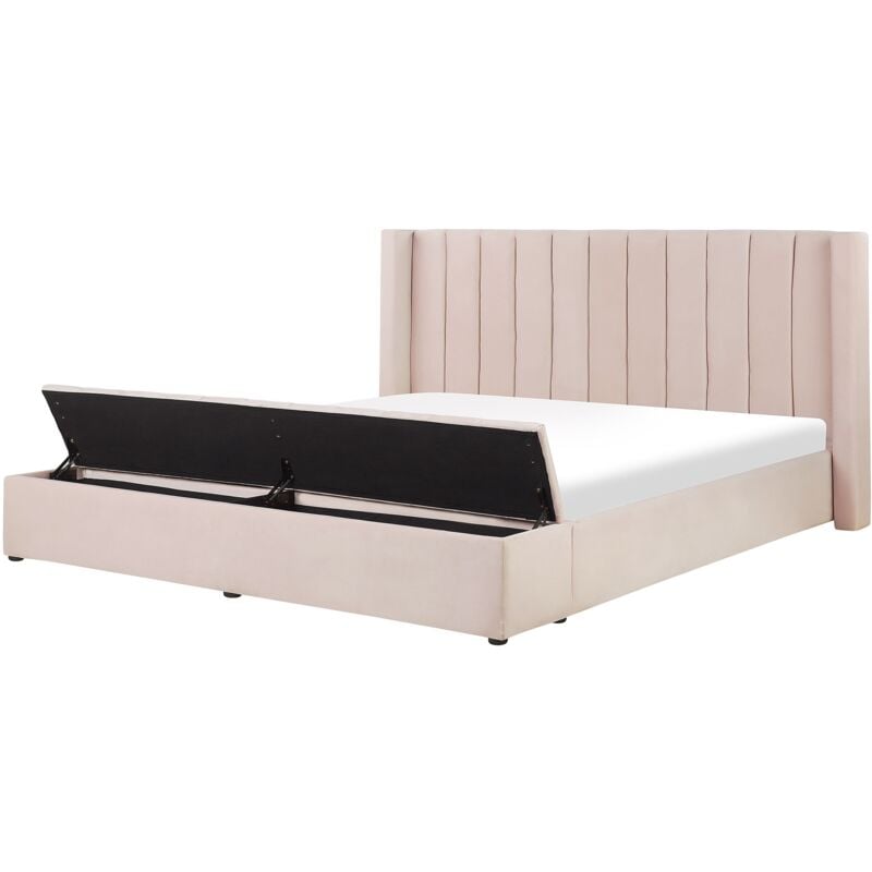 Velvet Eu Super King Size Bed Frame Tufted 6Ft Storage Bench Pastel Pink Noyers - Pink
