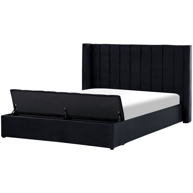Beliani Waterbed With Storage Bench Velvet Noyers 180 X 200 Cm (eu Super King) Black