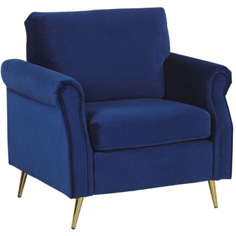 Velvet Fabric Armchair Cobalt Blue Upholstery Gold Metal Legs Retro Glam Vietas