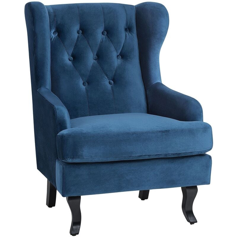 Modern Wingback Armchair Button Tufted Blue Velvet Recessed Arms Alta
