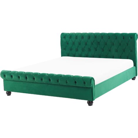 Velvet Fabric EU King Size Bed Frame 5ft3 Tufted Headboard Emerald Green Avallon