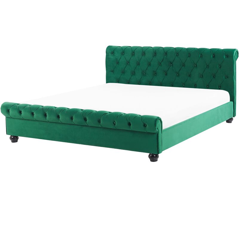 Velvet Fabric eu King Size Waterbed 5ft3 with Mattress Tufted Green Avallon