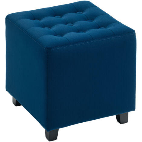 Velvet-Feel Square Ottoman - Blue