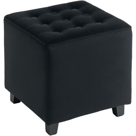Velvet-Feel Square Ottoman - Grey
