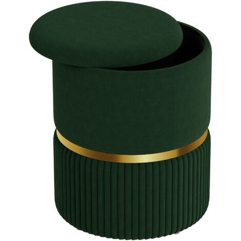 Velvet-Feel Storage Ottoman - Green