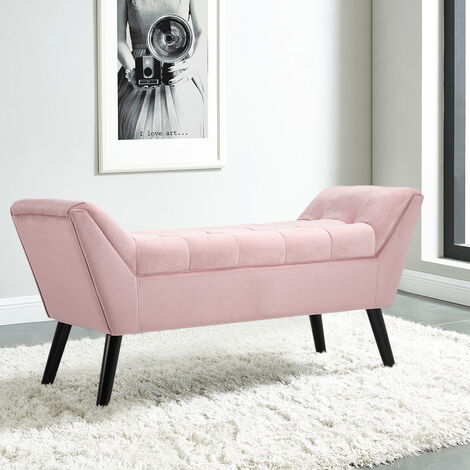 main image of "Velvet Footstool Window Seat Upholstered Bench, Grey"